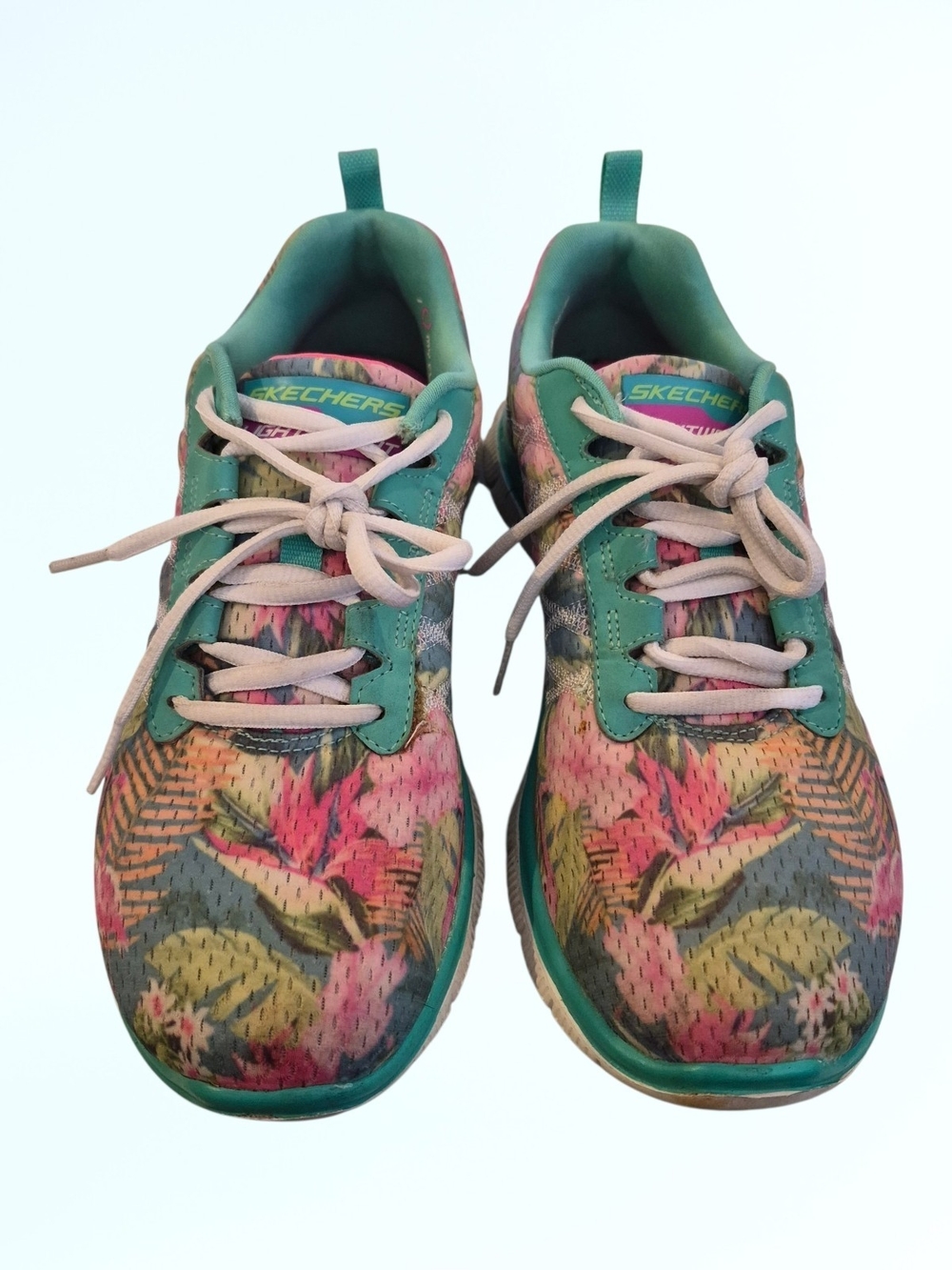 Skechers Flex Appeal Floral Bloom Sneakers Aqua/Multi Size 8.5